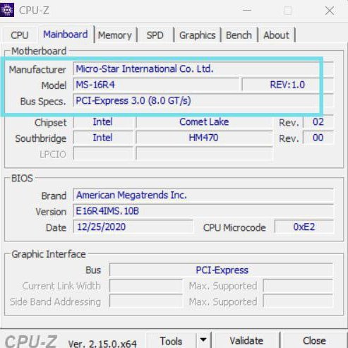 В утилите CPU-Z нужная информация находится во вкладке Maindoard