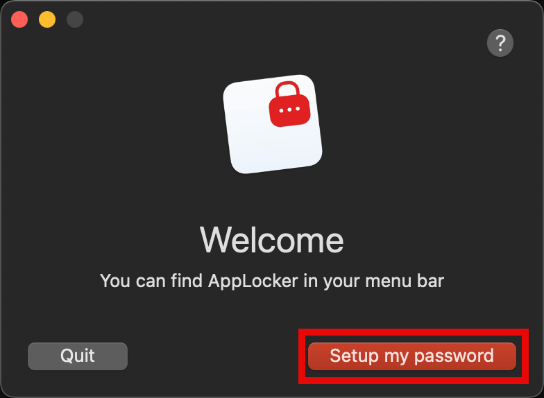 Кнопка для установки пароля в приложении