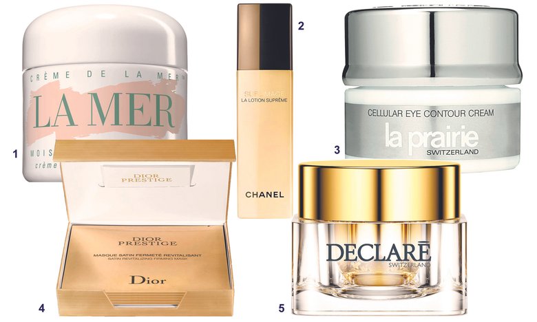 Проверенный и эффективный уход: 1. Увлажняющий классический Creme de la Mer, 10 000 руб. 2. Восстанавливающий лосьон Chanel Sublimage La Lotion Supreme, 8820 руб. 3. Крем для кожи вокруг глаз La Prairie Cellular Eye Contour Cream, 6992 руб. 4. Восстанавливающая маска Dior Prestige, 6202 руб. 5. Крем с экстрактом черной икры Declare Luxury Anti-Wrinkle Cream, 7176 руб. Проверенный и эффективный уход: 1. Увлажняющий классический Creme de la Mer, 10 000 руб. 2. Восстанавливающий лосьон Chanel Sublimage La Lotion Supreme, 8820 руб. 3. Крем для кожи вокруг глаз La Prairie Cellular Eye Contour Cream, 6992 руб. 4. Восстанавливающая маска Dior Prestige, 6202 руб. 5. Крем с экстрактом черной икры Declare Luxury Anti-Wrinkle Cream, 7176 руб.