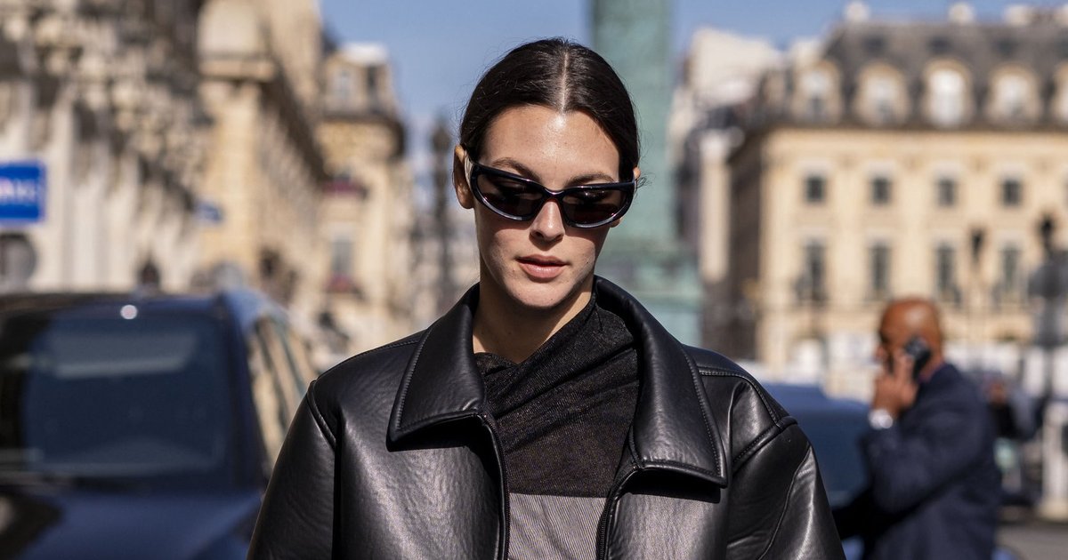 Vittoria Ceretti in Trussardi leather bomber jacket