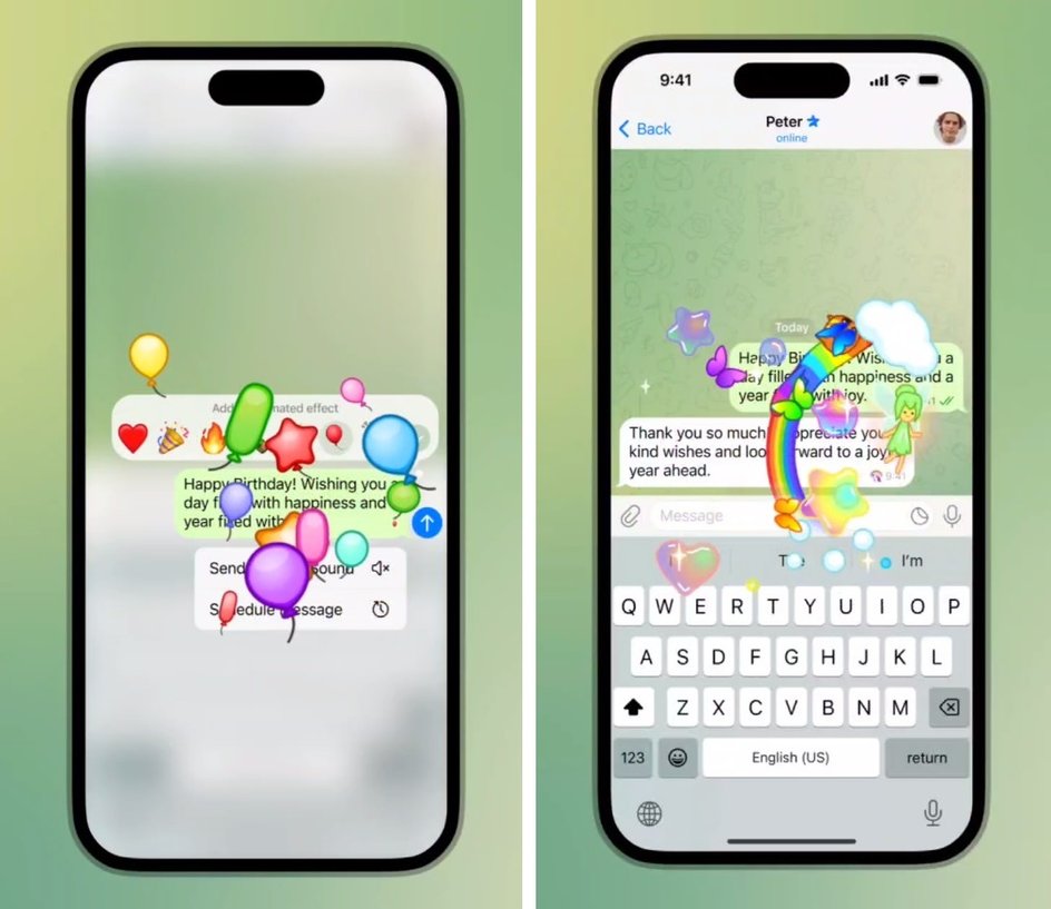 Сообщения с эффектами в Telegram