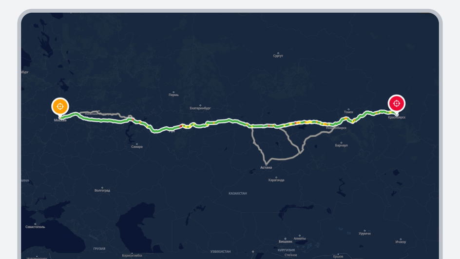 Маршрут в навигаторе из Москвы в Красноярск