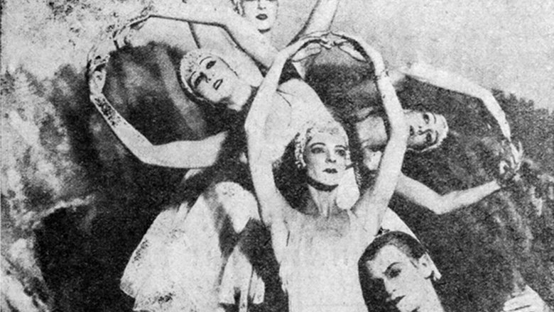 Сцена из балета «Аполлон Мусагет». Исполнители: Лифарь, Данилова, Чернышёва, Дубровская, Петрова.