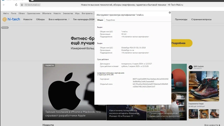 Инструмент просмотра сертификатов mail.ru