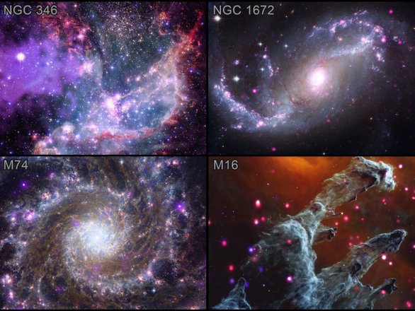 Изображения всех четырех объектов, совмещенных из фотографий с нескольких наиболее известных земных и космических телескопов и обсерваторий. Фото: NASA