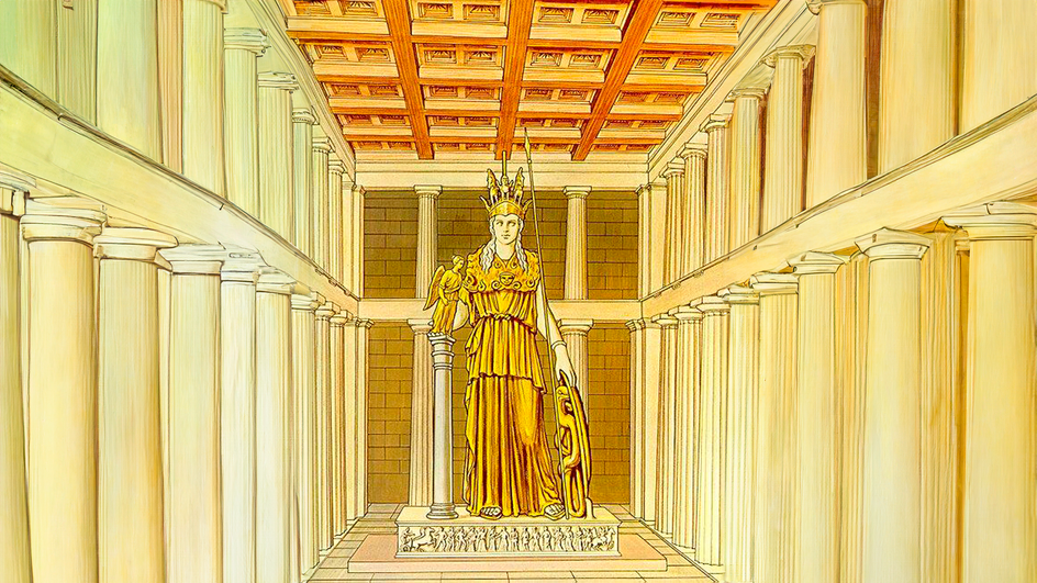 Статуя Афины не сохранилась, но, судя по рисункам, два яруса колонн были ей к лицу