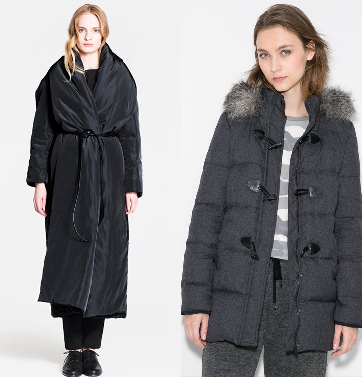 Если вы не любите традиционные модели пуховиков, отдайте предпочтение необычным пуховикам-коконам (слева) или моделям, похожим на пальто