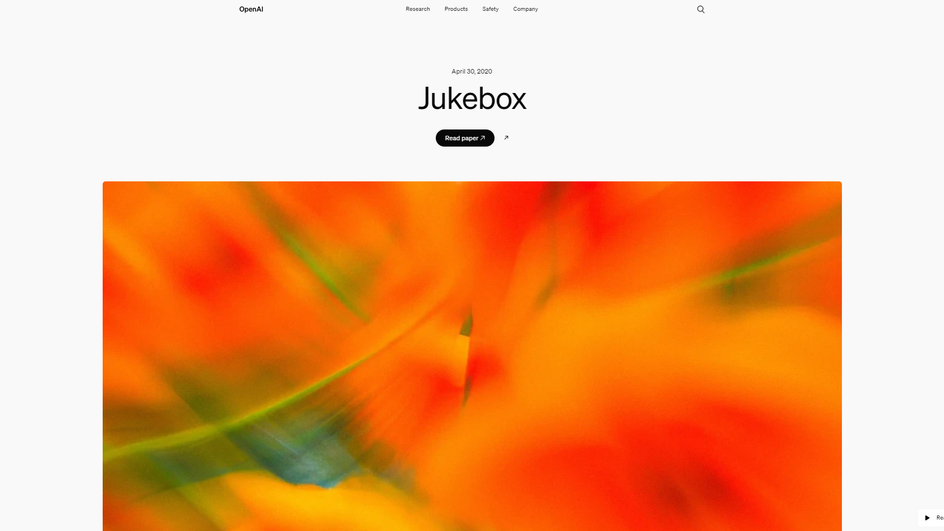 Скриншот вкладки Jukebox на сайте OpenAI Скриншот вкладки Jukebox на сайте OpenAI