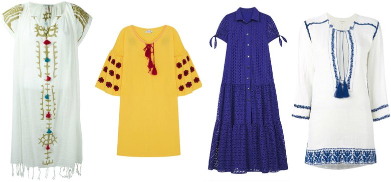 Слева направо: платье MES DEMOISELLES, 8 492 руб.; платье SENSI STUDIO, 12 700 руб.; платье Катя Dobrяkova, 19 200 руб.; платье ISABEL MARANT ÉTOILE, 9 200 руб. 