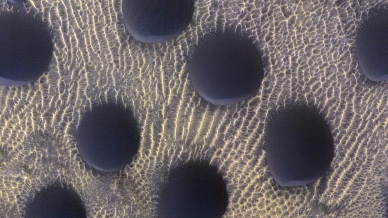 Круглые песчаные дюны на поверхности Марса, покрытые морозом. Фото: NASA/JPL-Caltech/UArizona