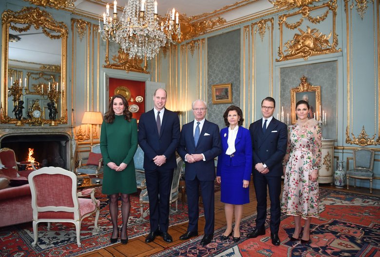 Кейт Миддлтон, принц Уильям, король и королева Швеции Карл Густав и Сильвия, принцесса Швеции Виктория с мужем Даниэлем