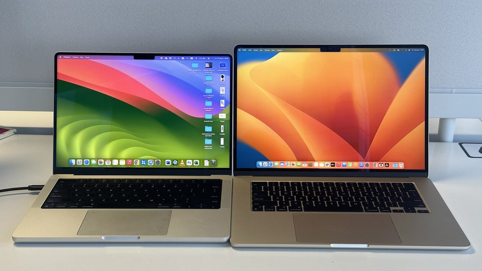 Слева MacBook Pro 14, справа MacBook Air 15.