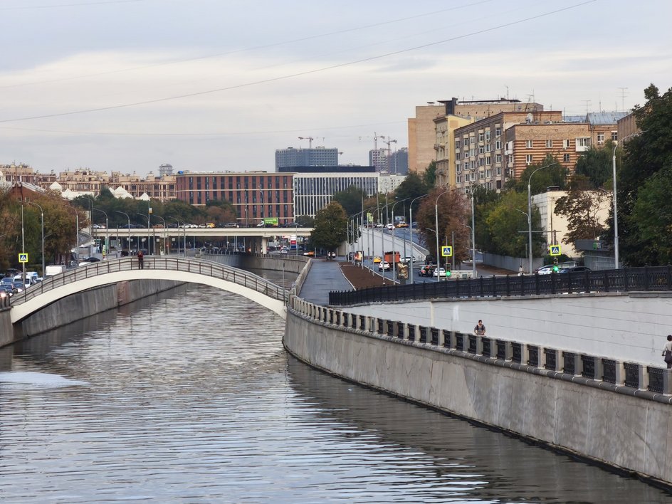 Набережная реки с мостом