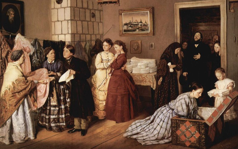 Василий Пукирев «Прием приданого в купеческой семье по росписи» (1873)
