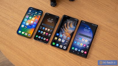 Первое фото - слева направо: iPhone 14 Pro, Galaxy S23, Huawei Mate 50 Pro, Galaxy S23 Ultra