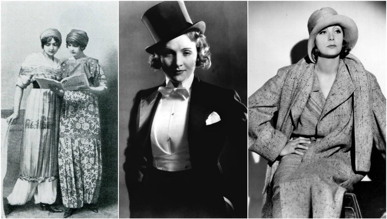 Модели в костюмах от Поля Пуаре; Марлен Дитрих; Грета Гарбо. 