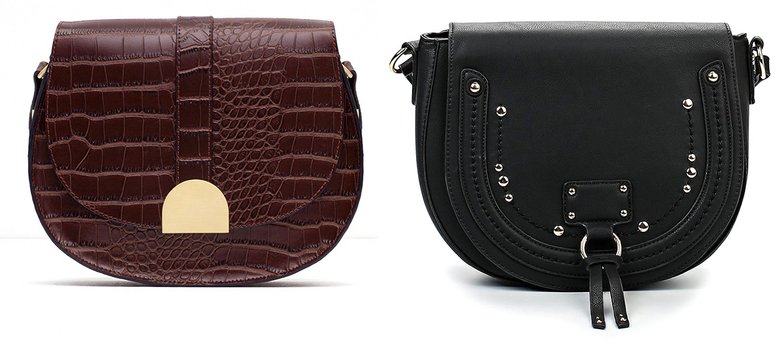 Слева: сумка с ремнем через плечо и тиснением под крокодила Zara, 1999 руб.; сумка Aldo, 3590 руб.