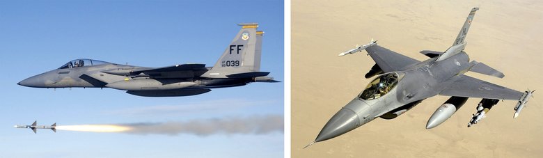 McDonnell Douglas F-15A и Lockheed F-16A. Фото: Wikimedia