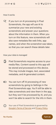 Pixel Screenshots на смартфоне Google Pixel 9