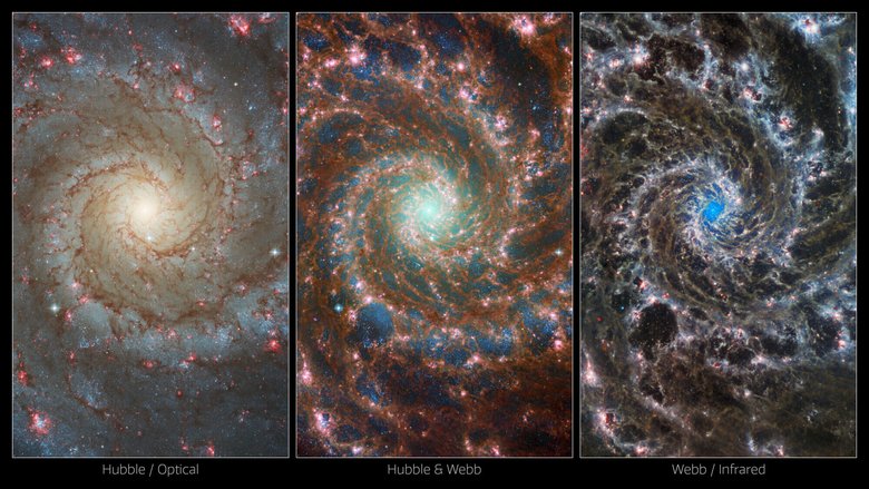 Сравнение снимков с телескопа «Джеймс Уэбб» и «Хаббл». Фото: ESA