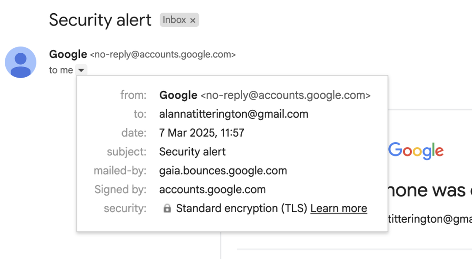 Так выглядят поля To и Mailed-by в настоящем письме от Google
