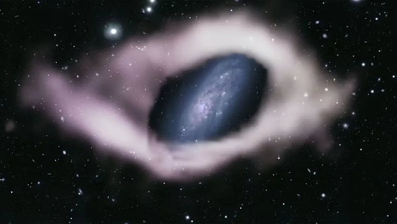 Звездный диск NGC 4632, окруженный большим водородным кольцом.