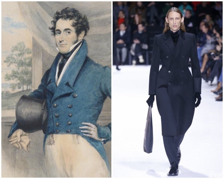 Слева: Джеймс Уоррен Чайлд, XIX век. Справа: Balenciaga прет-а-порте A/W 2018—2019