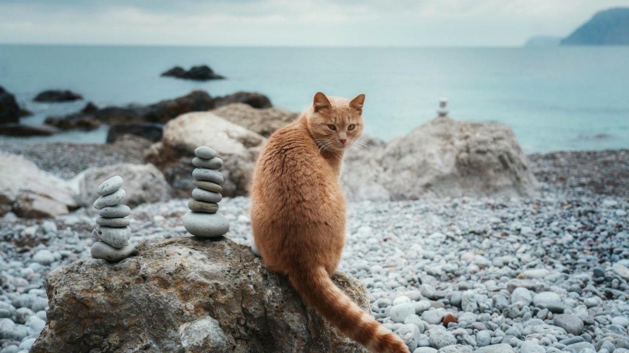 Кошка на берегу Кошка на берегу