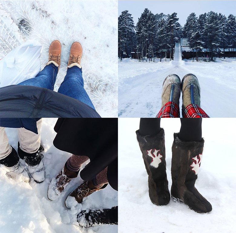 Никаких каблуков: только теплые удобные ботинки на меху, валенки или унты. Instagram: polinagitelson, eka_golovina, filonova_o