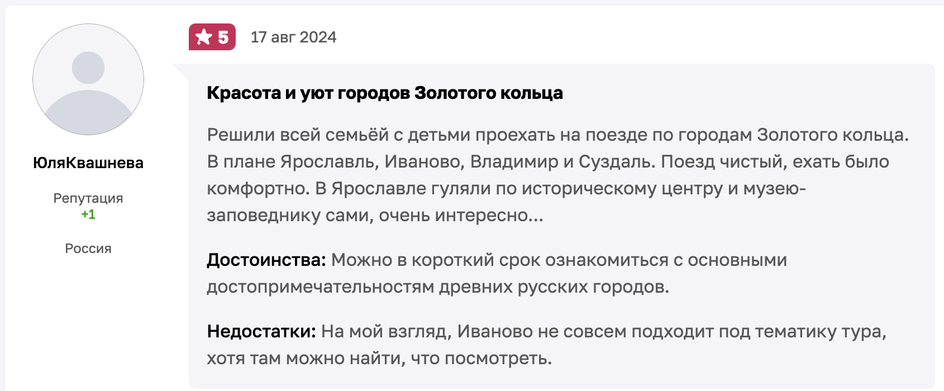 Отзыв о путешествии по Золотому кольцу России