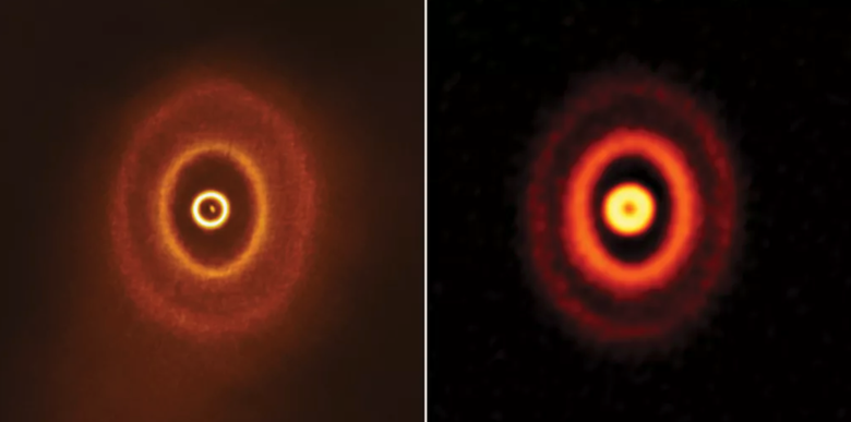 Внутри одного из колец (скорее всего, центрального) могла образоваться молодая планета. Источник: ALMA (ESO / NAOJ / NRAO)