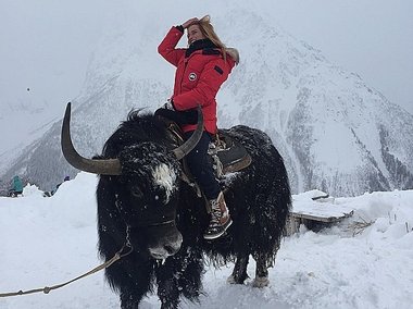 Slide image for gallery: 4833 | Комментарий «Леди Mail.Ru»: любители острых ощущений могут покататься не только на сноуборде и горных лыжах, но и на яке