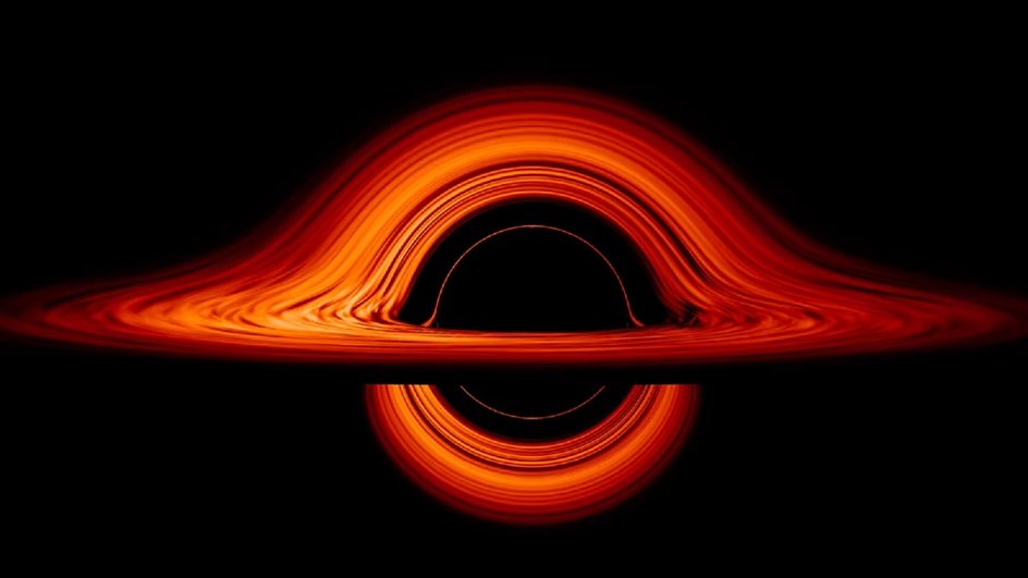 Представление художника о черной дыре и о том, как ее гравитация влияет на свет