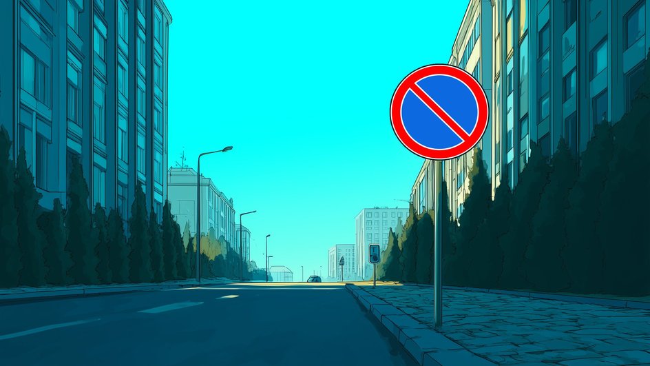 Знак "Стоянка запрещена" на улице города Знак "Стоянка запрещена" на улице города