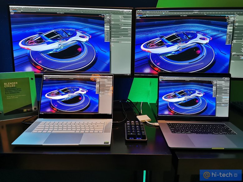 Справа - Macbook 16, слева - Razer Blade 15. Перекодировка сложного 3-мерного видео происходит в 15-20 раз быстрее. Кто сказал, что Apple - для профессионалов?