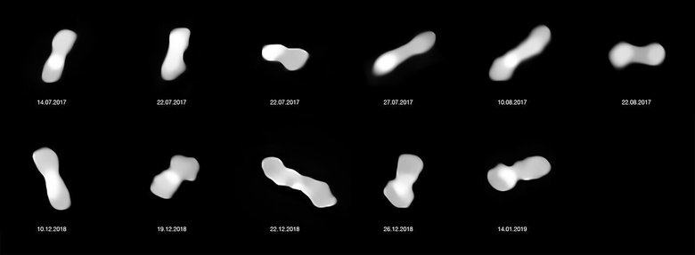 Астероид Клеопатра под разными углами. Фото: ESO / Vernazza
