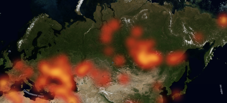 Карта пожаров на 26.07.2015. Источник: fires.ru