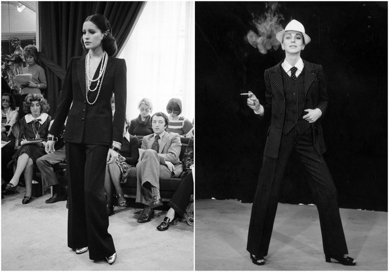 Слева - показ Yves Saint Laurent. 1970-е годы. 
