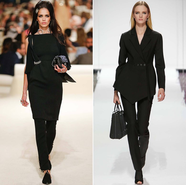 Поклонницам базовых цветов дизайнеры предлагают сделать ставку на необычный крой (слева — Chanel; справа — Christian Dior)