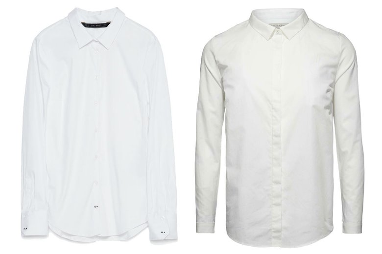 Слева: рубашка Zara, 1999 руб.; справа: рубашка, Calvin Klein Jeans, 7700 руб.