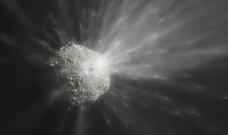 Иллюстрация художника показывает выброс облака обломков после того, как космический корабль DART столкнулся с астероидом Диморф. Фото: ESO