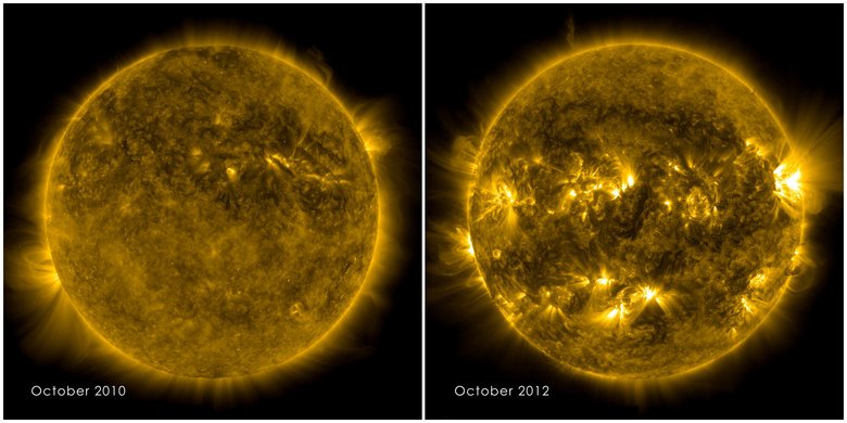 Наглядно: солнечный минимум и солнечный максимум. Фото: NASA