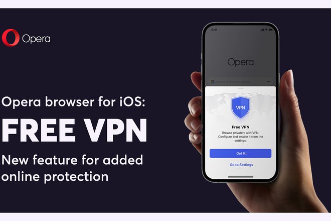 Промоизображение с рекламой бесплатного VPN, появившегося с последним обновлением приложения для iOS