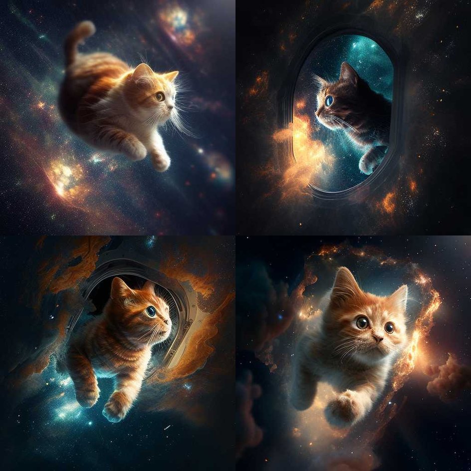 Коты в космосе, сгенерированные Midjourney