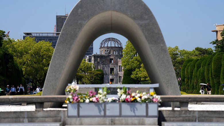Развалины бывшего выставочного центра Торгово-промышленной палаты Хиросимы, разрушенного 6 августа 1945 года взрывом американской атомной бомбы «Малыш»