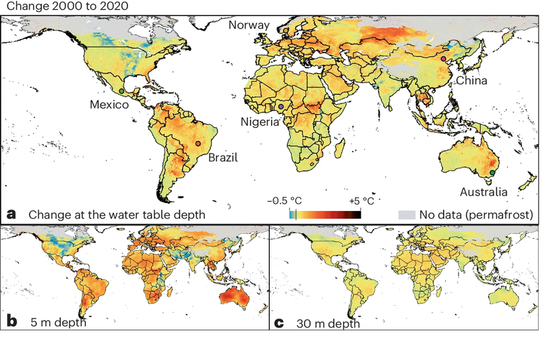 Изменение температуры грунтовых вод с 2000 по 2020 год