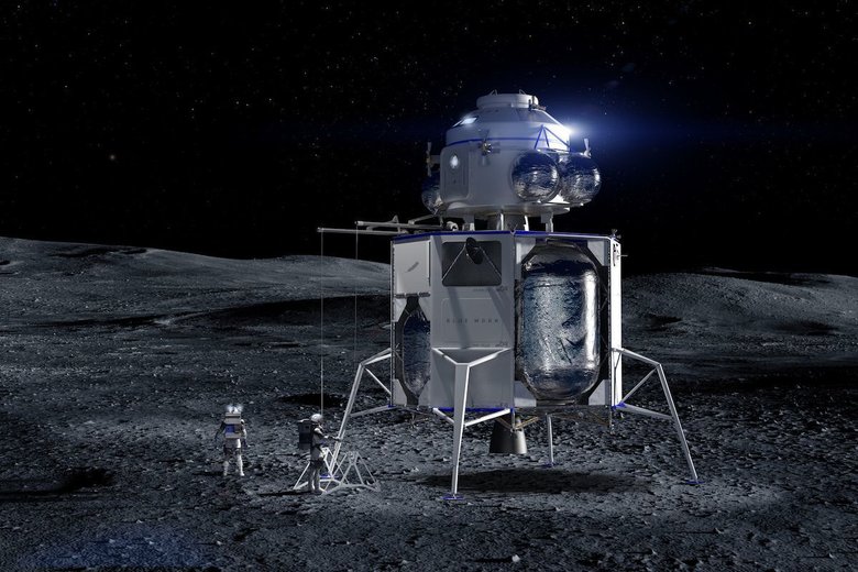 Посадочный модуль Blue Moon, который планируют использовать для доставки научных грузов и людей на Луну. Изображение: Blue Origin