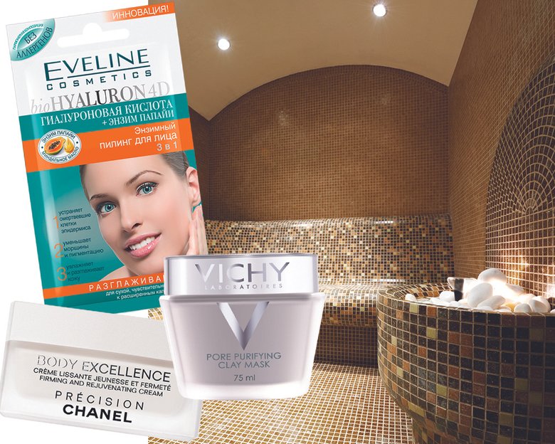 Энзимный пилинг для лица, Eveline Cosmetics; маска для лица с глиной Pore Purifying Clay Mask, Vichy; моделирующий крем для тела Precision Body Excellence, Chanel.