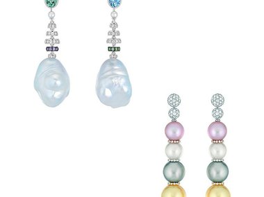 Slide image for gallery: 3823 | коллекция La pearls от Chanel воплотила все краски весны: золотистые, нежно-сиреневые, серые и белые крупные жемчужины — во всем этом угадываются цветущая сирень, абрикосы, вишни, яблони и апрельские грозовые тучи