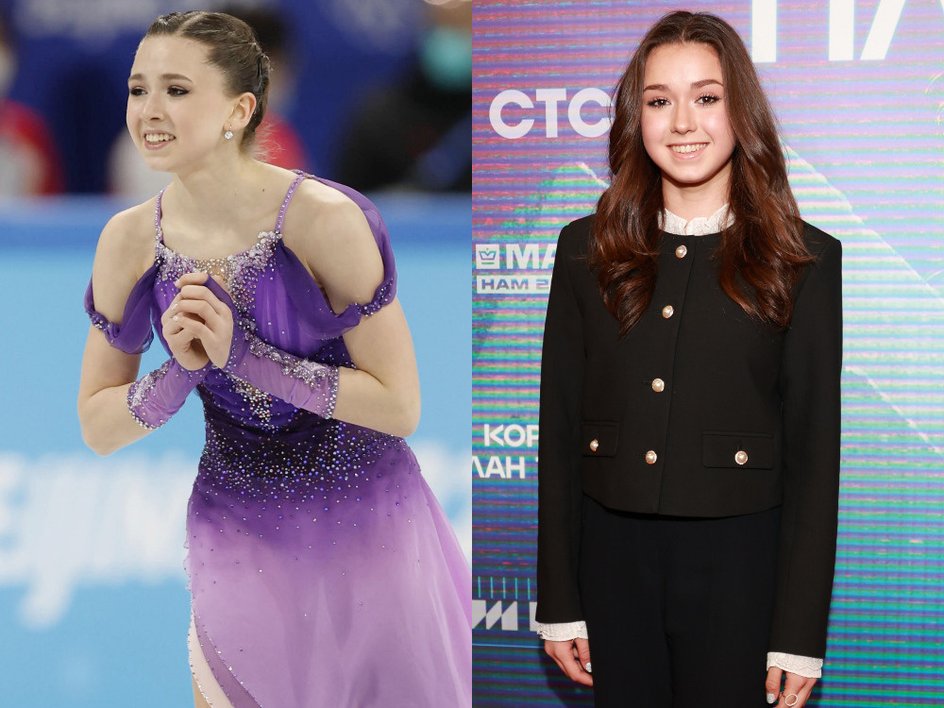 Камила Валиева на Олимпиаде в 2022 году (слева) и на премьера сериала «Короче, план такой» в 2023 году (справа) Камила Валиева на Олимпиаде в 2022 году (слева) и на премьера сериала «Короче, план такой» в 2023 году (справа)
